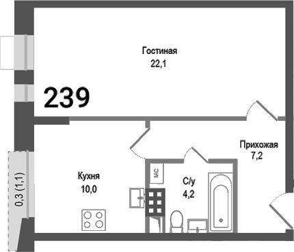 1-комн., 43.5 м², 4/4 этаж, ЖК «Киноквартал»