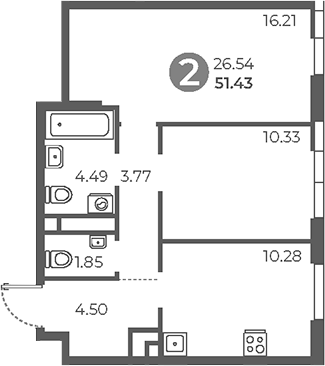 2-комн., 51.43 м², 17/28 этаж, ЖК «Нижегородская от Гранель»