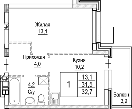 1-комн. Лесная Отрада
