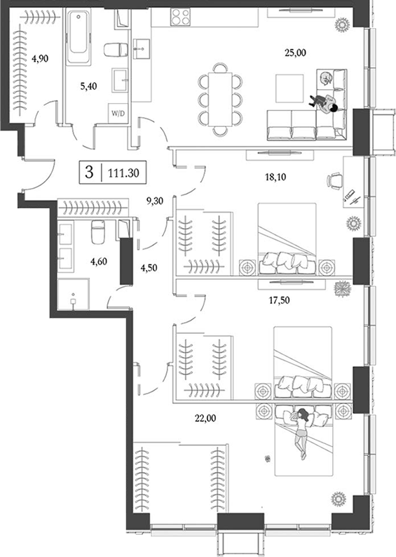 4+ комнаты, 111.3 м², 9/24 этаж, ЖК «Dream Towers»