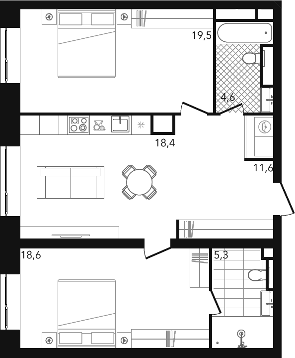 3-комн., 77.57 м², 3/26 этаж, ЖК «Репаблик»