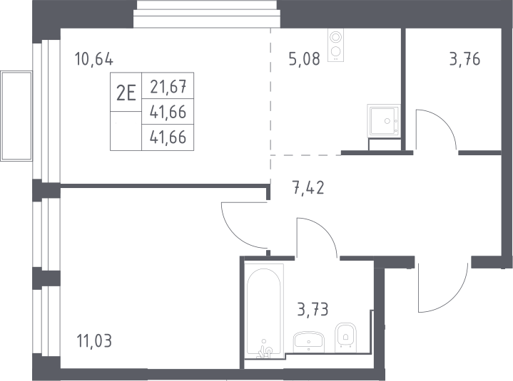 2-комн., 41.66 м², 2/24 этаж, ЖК «Квартал Строгино»