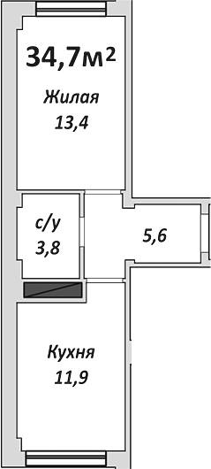 1-комн., 34.7 м², 3/9 этаж, ЖК «Европейский»