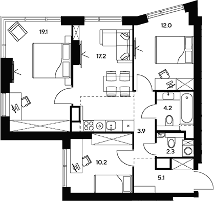 4+ комнаты, 74 м², 18/46 этаж, ЖК «НЕКСУС от Аквилон»
