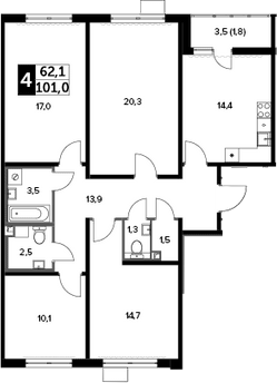 4+ комнаты, 99.2 м², 20/23 этаж, ЖК «Южная Битца»
