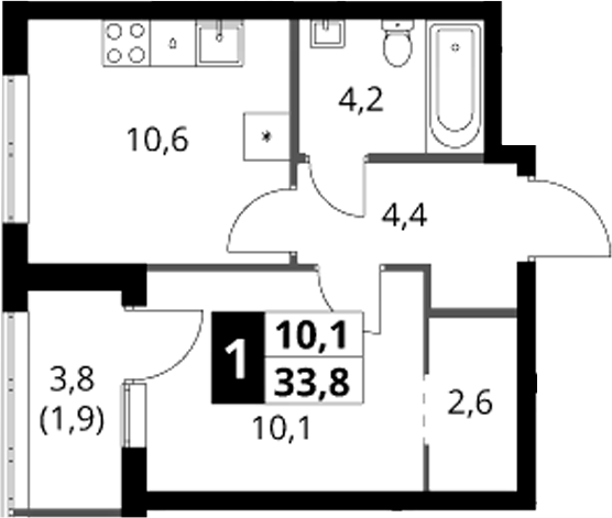 1-комн., 31.9 м², 6/16 этаж, ЖК «1-й Ясеневский»