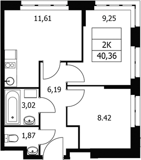 2-комн., 40.36 м², 2/21 этаж, ЖК «Волковская 67»