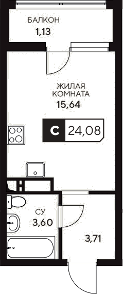 Студия квартира, 22.95 м² в ЖК Центральный. Гамма — фото 2