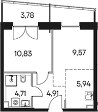 2-комн., 36.99 м², 28/39 этаж, ЖК «Селигер Сити»