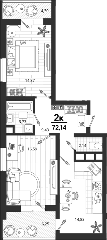 Продается 2-комн. квартира, 61.59 м² — фото 2