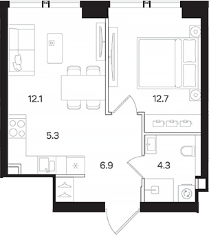 2-комн., 41.3 м², 9/42 этаж, ЖК «АУРА»