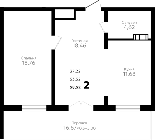 Продается 2-комн. квартира, 53.52 м²