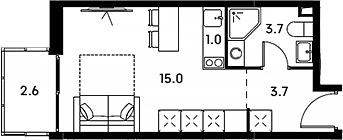 Студия, 23.4 м², 21/23 этаж, ЖК «Аквилон Сигнал»