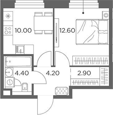 1-комн., 34.1 м², 20/23 этаж, ЖК «Белый Град»