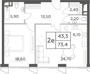 2-комн., 72.6 м², 33/56 этаж, ЖК «Will Towers»