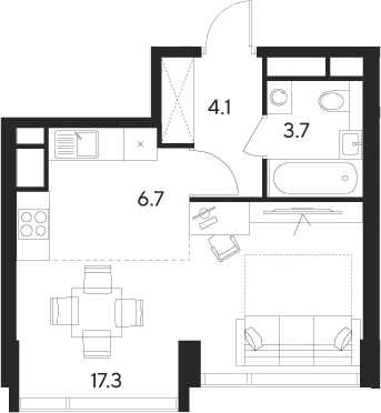 Студия, 31.8 м², 32/43 этаж, ЖК «Инди Тауэрз от Аквилон»
