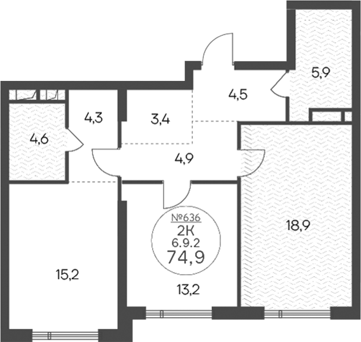 2-комн., 74.9 м², 9/10 этаж, ЖК «Клубный квартал КРЫЛАТСКАЯ 33»