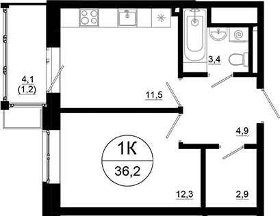 1-комн., 35 м², 5/24 этаж, ЖК «Союзный»