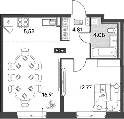 2-комн., 44.09 м², 17/21 этаж, ЖК «Космопарк»