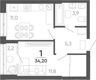 1-комн. квартира, 32 м² в ЖК Барса — фото 2