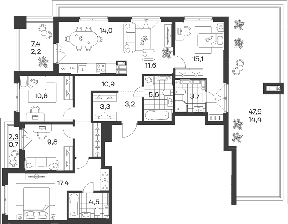 5-комн. квартира, 109.9 м² в ЖК Символ. ГК Трест — фото 2