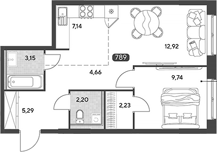 2-комн., 47.33 м², 17/25 этаж, ЖК «Космопарк»