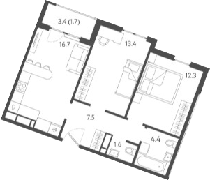 3-комн. квартира, 55.9 м² в ЖК Все Свои VIP — фото 3