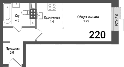 Студия, 28.2 м², 2/4 этаж, ЖК «Киноквартал»