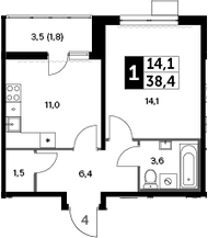 1-комн., 36.6 м², 20/20 этаж, ЖК «Южная Битца»