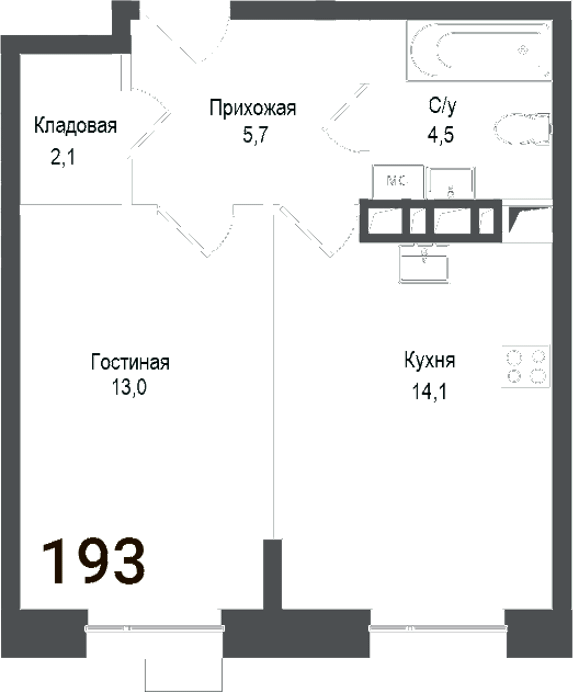 1-комн., 39.4 м², 1/8 этаж, ЖК «Киноквартал»