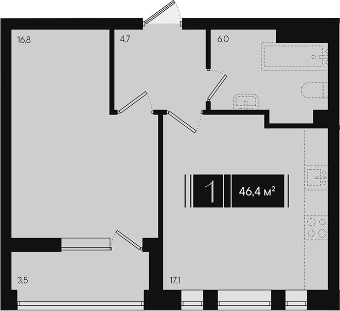 1-комн. квартира, 44.65 м² в ЖК Эрмитаж — фото 2