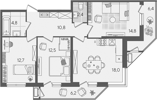 4-комн. квартира, 76 м² в ЖК Рекорд — фото 2
