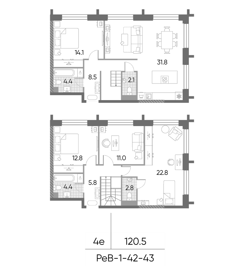 4+ комнаты, 120.5 м², 42/43 этаж, ЖК «ЗилАрт»