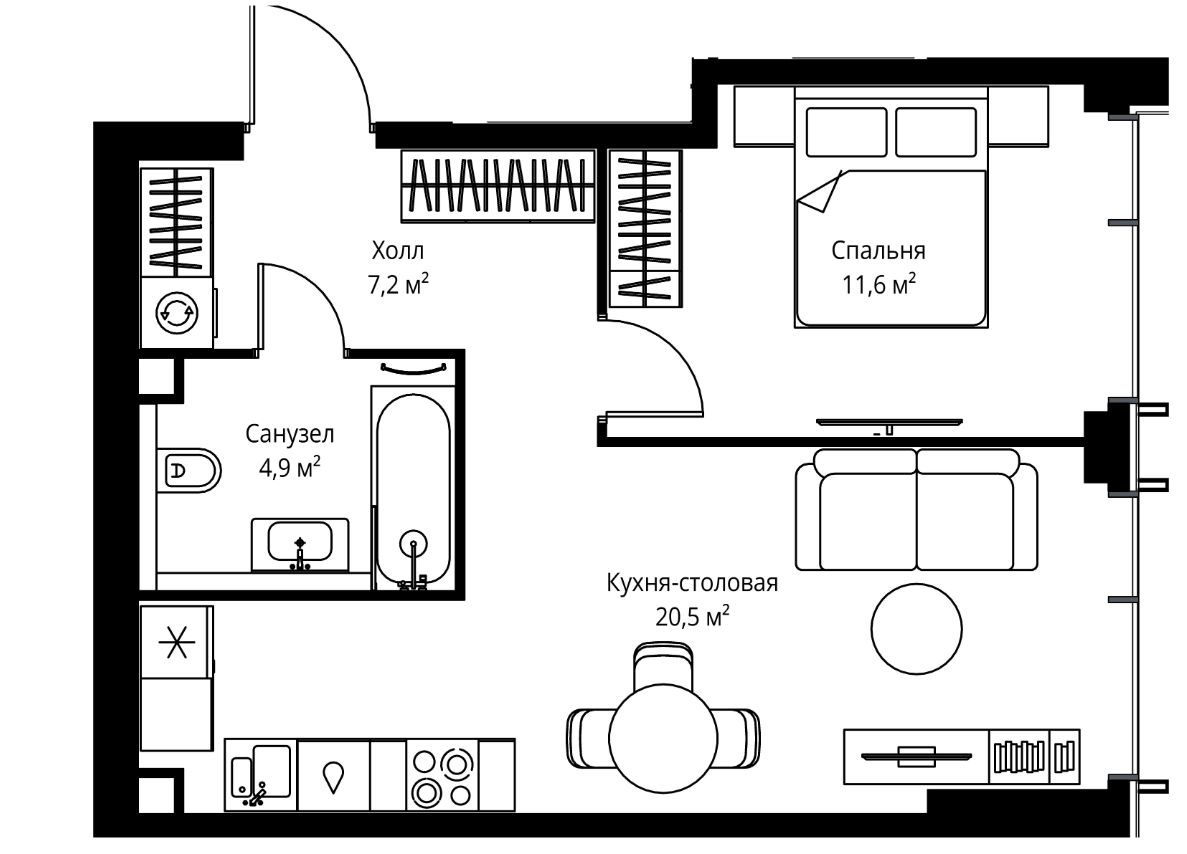 2-комн., 44.2 м², 3/59 этаж, ЖК «Веер»