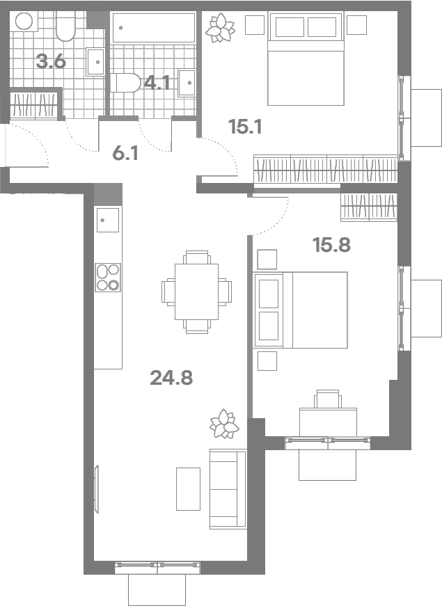 3-комн., 68 м², 18/23 этаж, ЖК «ПаркСайд»