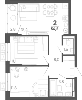 2-комн. квартира, 51.7 м² в ЖК Барса — фото 2