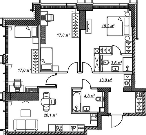 4+ комнаты, 94.5 м², 19/59 этаж, ЖК «Веер»