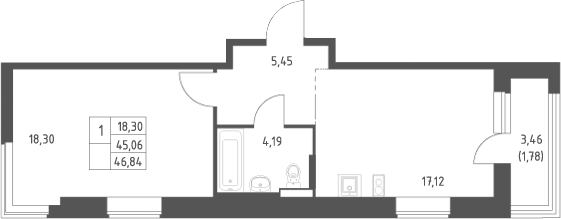 2-комн., 46.81 м², 2/9 этаж, ЖК «Большое Юрлово»