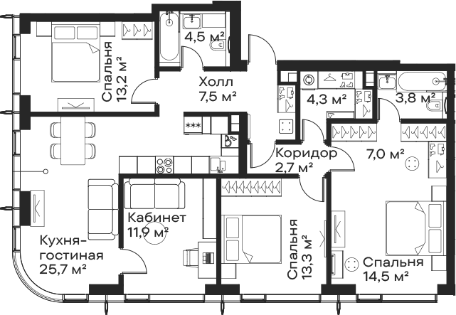 4+ комнаты, 108.4 м², 50/59 этаж, ЖК «Сити Бэй»