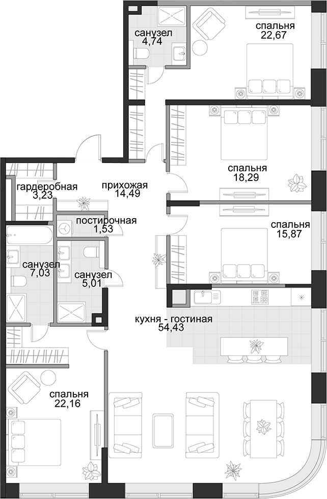 4+ комнаты, 169.45 м², 2/16 этаж, ЖК «Садовническая, 69»