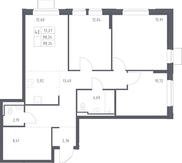 4+ комнаты, 88.24 м², 3/12 этаж, ЖК «Богдановский лес»
