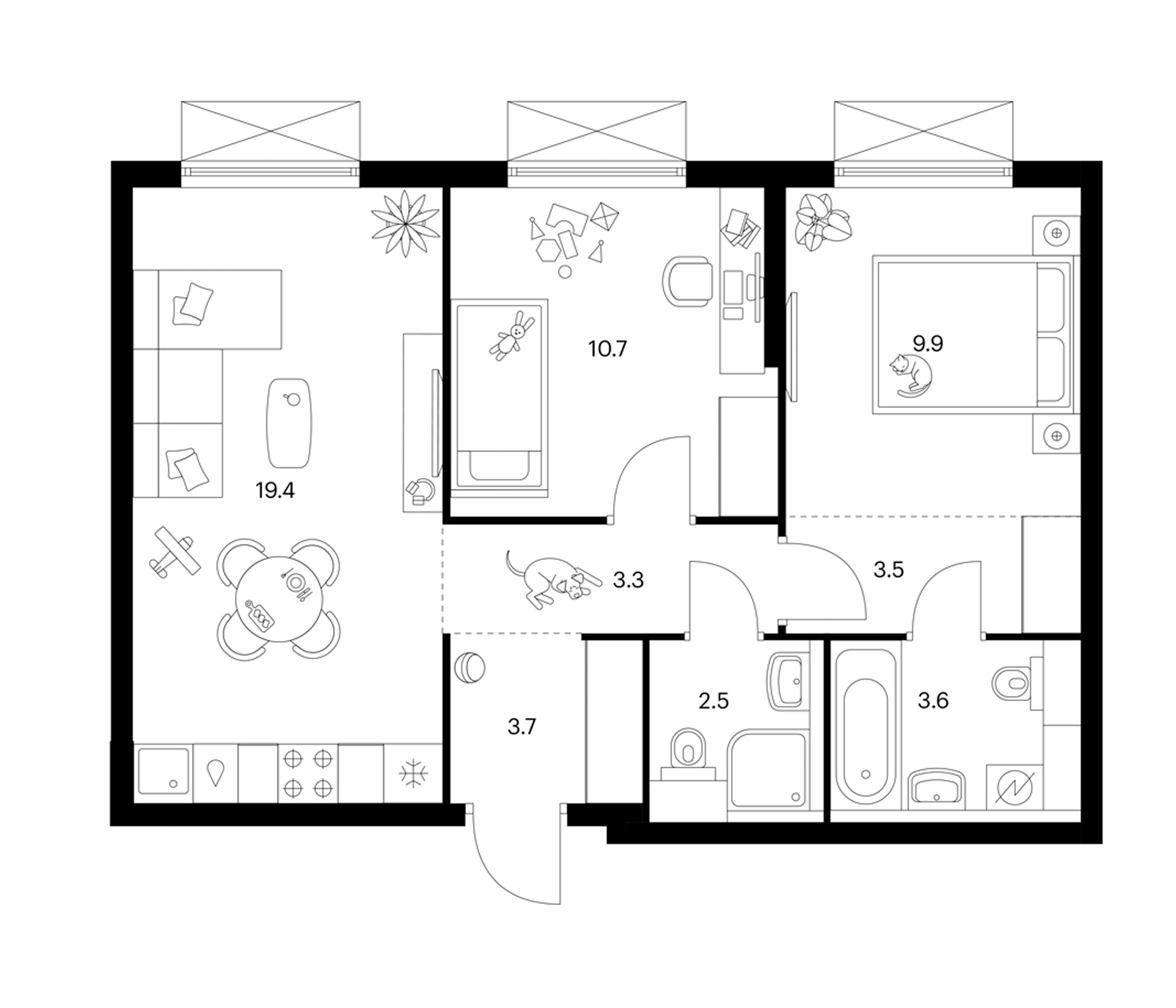 2-комн., 56.6 м², 25/32 этаж, ЖК «Мичуринский парк»