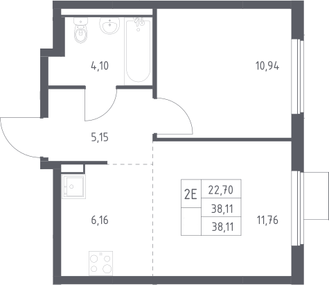 2-комн., 38.11 м², 11/13 этаж, ЖК «Горки Парк»