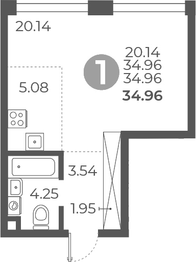 Студия, 34.96 м², 2/9 этаж, ЖК «Мневники от Гранель»