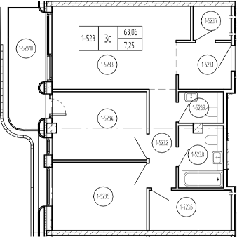 3-комн. квартира, 64.18 м² в ЖК Лучи — фото 2