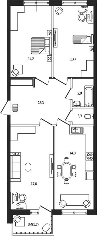 3-комн. квартира, 77.3 м² в ЖК Сиреневый бульвар — фото 2