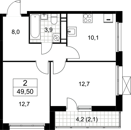 2-комн., 47.4 м², 16/16 этаж, ЖК «Скандинавия»