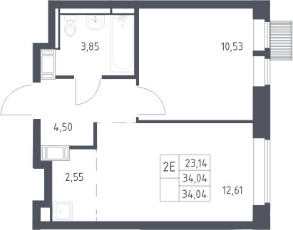 2-комн., 34.04 м², 16/17 этаж, ЖК «Большое Путилково»