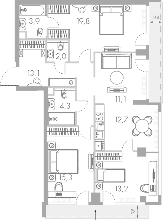 4+ комнаты, 95.4 м², 16/45 этаж, ЖК «Ривер Парк Кутузовский»