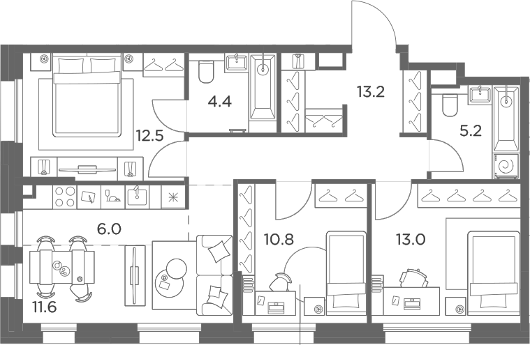 4+ комнаты, 76.7 м², 5/6 этаж, ЖК «Станиславский»